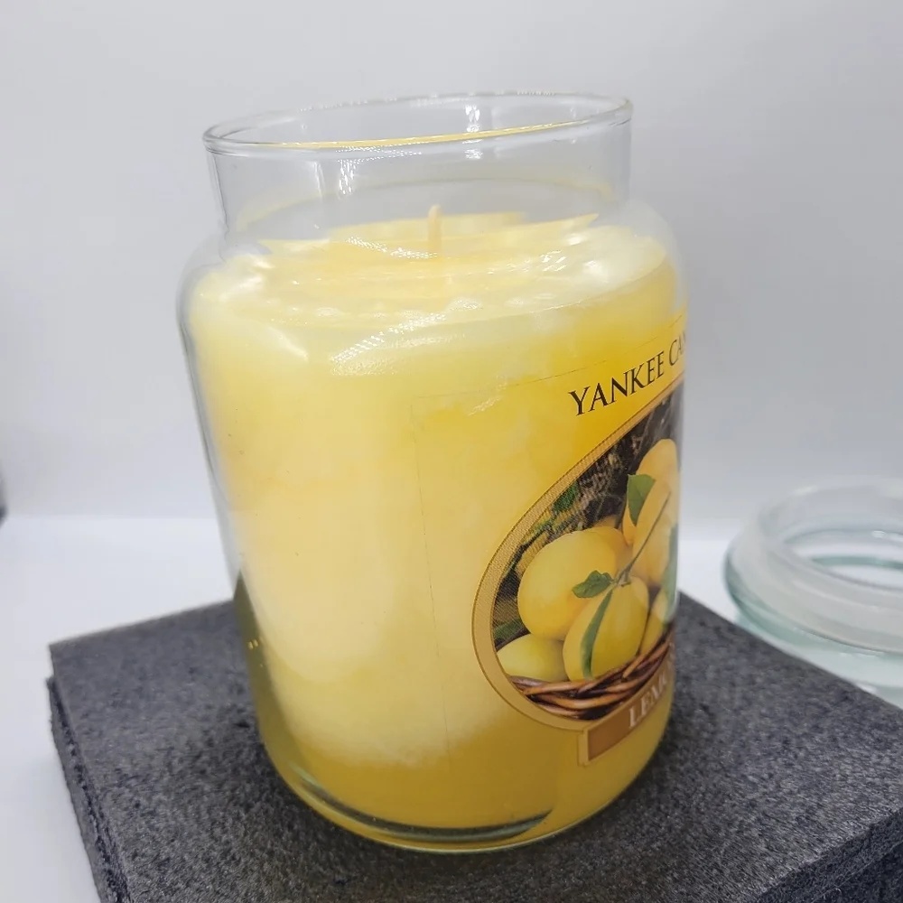Yankee Candle RARE Retired Lemon Large Jar Candle Yellow Heavy Glass Lid 22 Oz